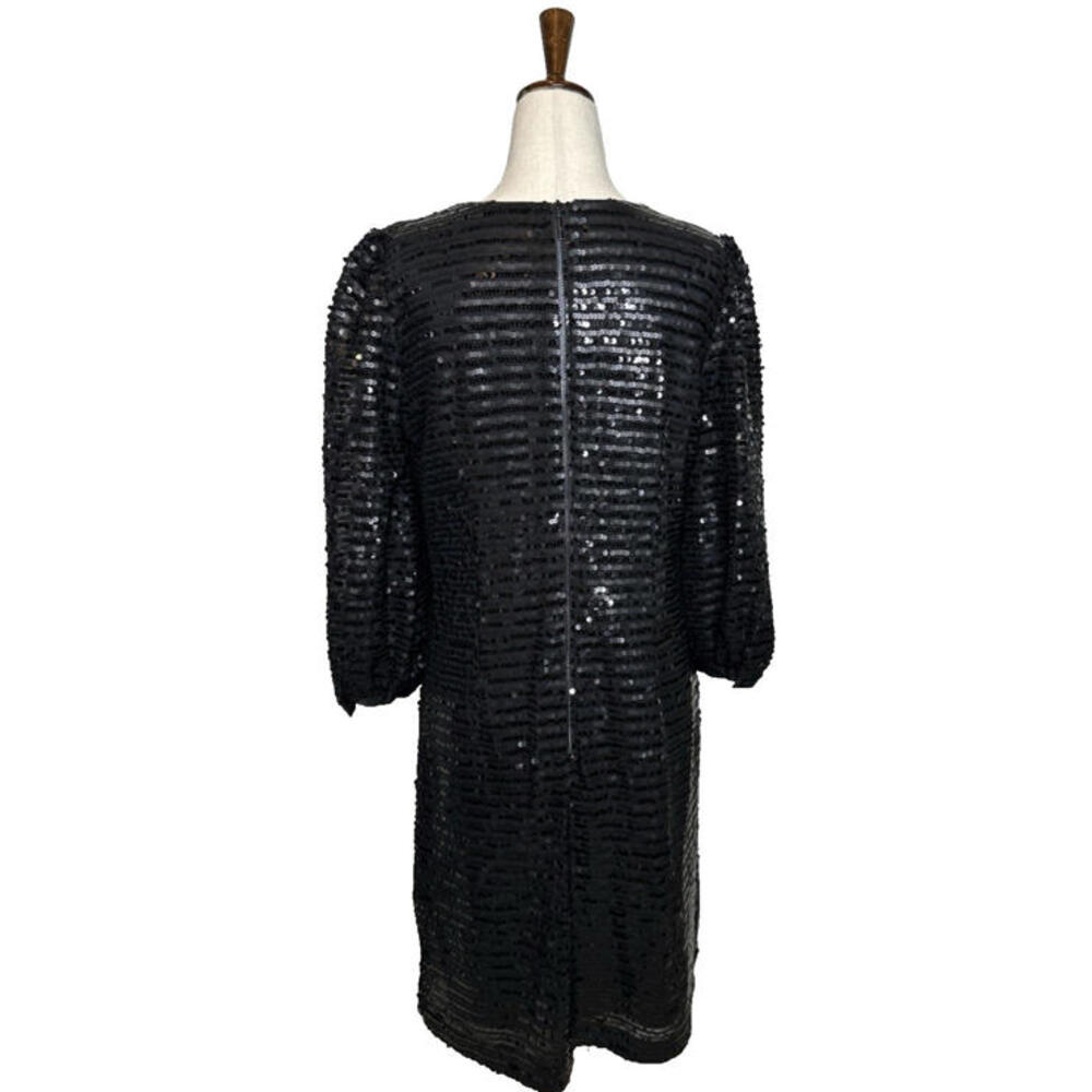 Karl Lagerfeld Sequin Puff Sleeve Shift  Mini Dress Womens 6 Black New NWT $148 - Picture 4 of 9